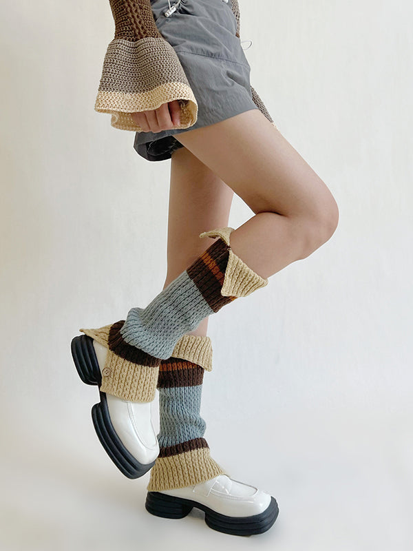 Leisure Buttoned Contrast Color Leg Warmers Accessories