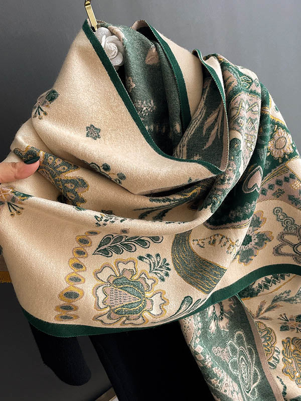 Vintage Knitting Tasseled Jacquard Imitated Cashmere Scarf Shawl