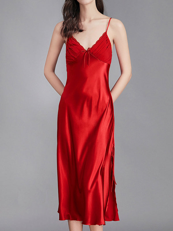 Solid Color Loose Sleeveless Spaghetti-Neck Babydolls Nightdress