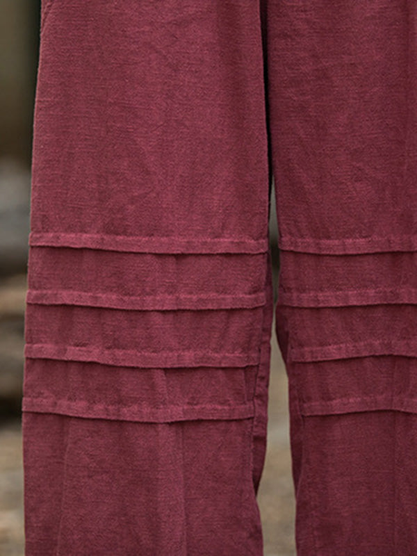 Pleated Solid Color Split-Joint High Waisted Loose Trousers Ninth Pants