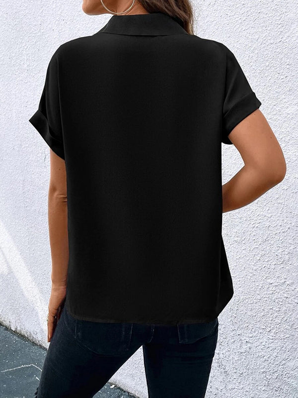 Contrast Color Loose Short Sleeves V-neck T-Shirts Tops