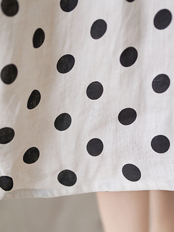Polka Dot Split-Joint Half Sleeves Loose Midi Dresses