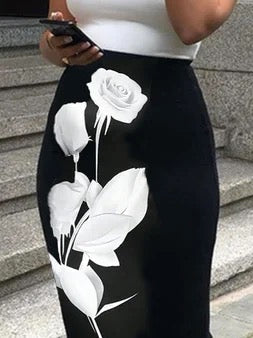 Flower Print Skinny Wrap Skirts Bottoms