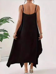 Asymmetric Solid Color Loose Sleeveless Spaghetti-Neck Maxi Dresses