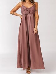 Elasticity Pleated Solid Color A-Line Loose Spaghetti-Neck Maxi Dresses