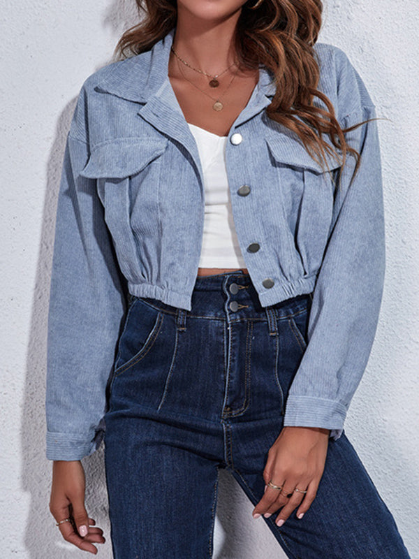 Buttoned Elasticity Pleated Long Sleeves Loose Lapel Outerwear Jackets