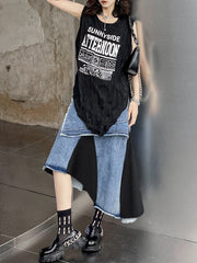 Asymmetric Contrast Color Fringed Pleated Split-Joint Skirts