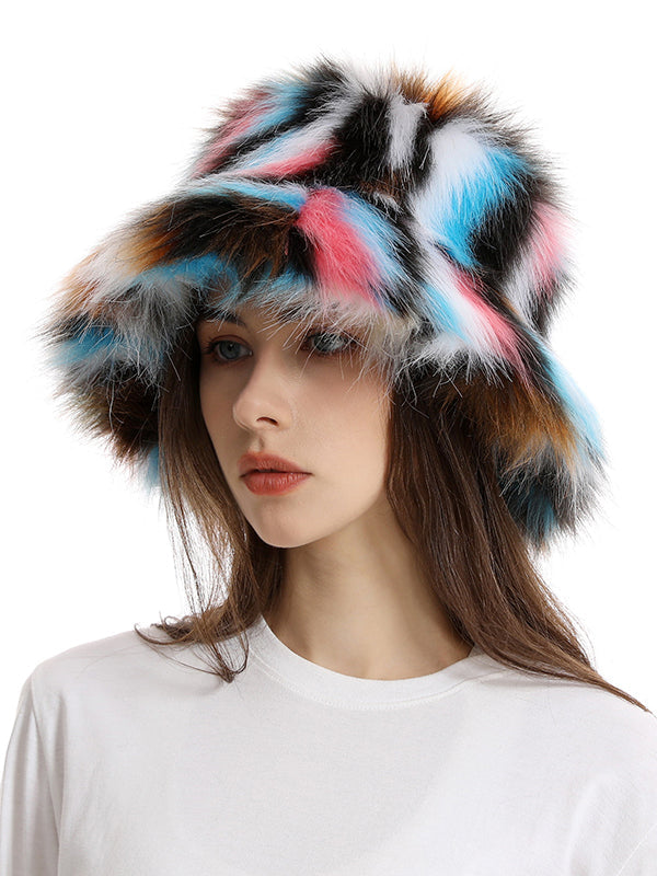 Adjustable Contrast Color Keep Warm Velvet Bucket Hat
