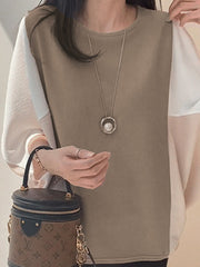 Contrast Color Batwing Sleeves Half Sleeves Round-neck Blouses&shirts Tops