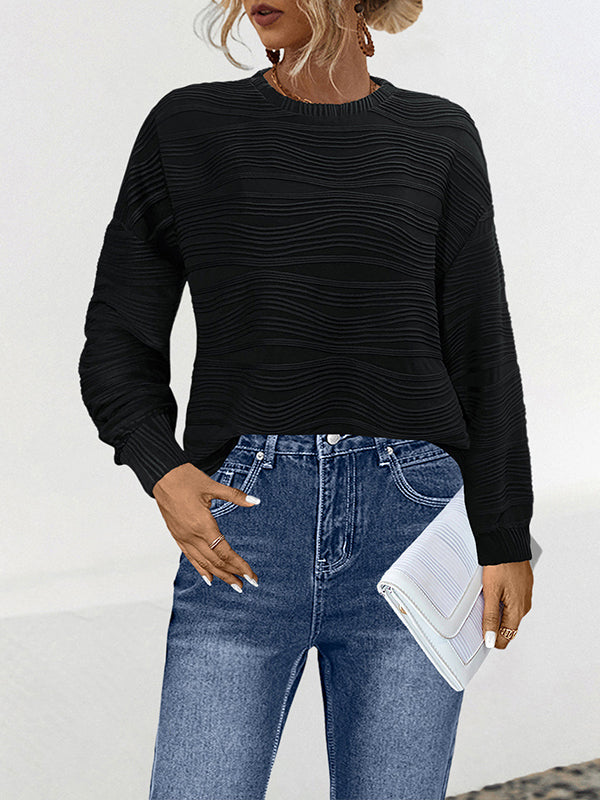 Solid Color Long Sleeves Loose Round-Neck T-Shirts