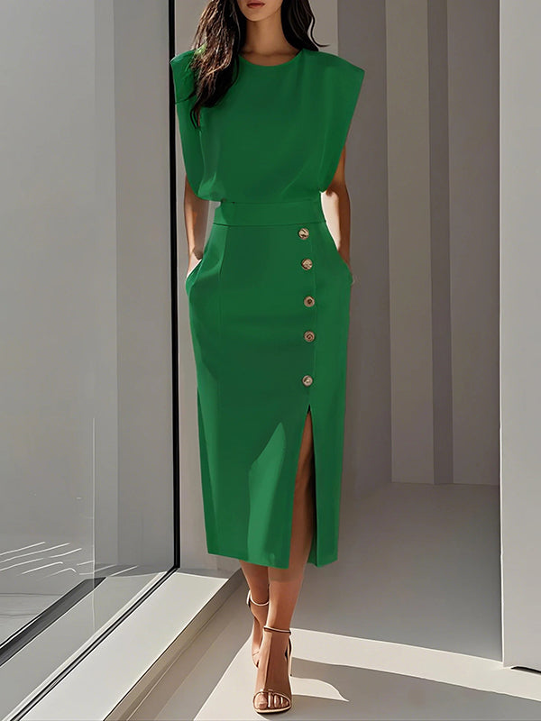 High Waisted Loose Split-Front Split-Joint Skirts