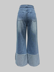 Contrast Color Pockets High Waisted Wide Leg Jean Pants Bottoms