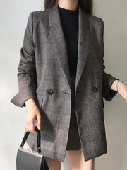 Buttoned Pockets Split-Joint Long Sleeves Loose Notched Collar Outerwear Blazer