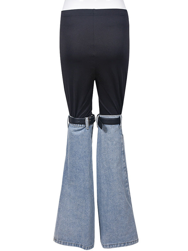 Belted Split-Joint High Waisted Flared Trousers