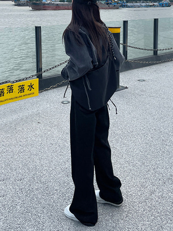 Casual High Waisted Solid Color Wide Leg Pants