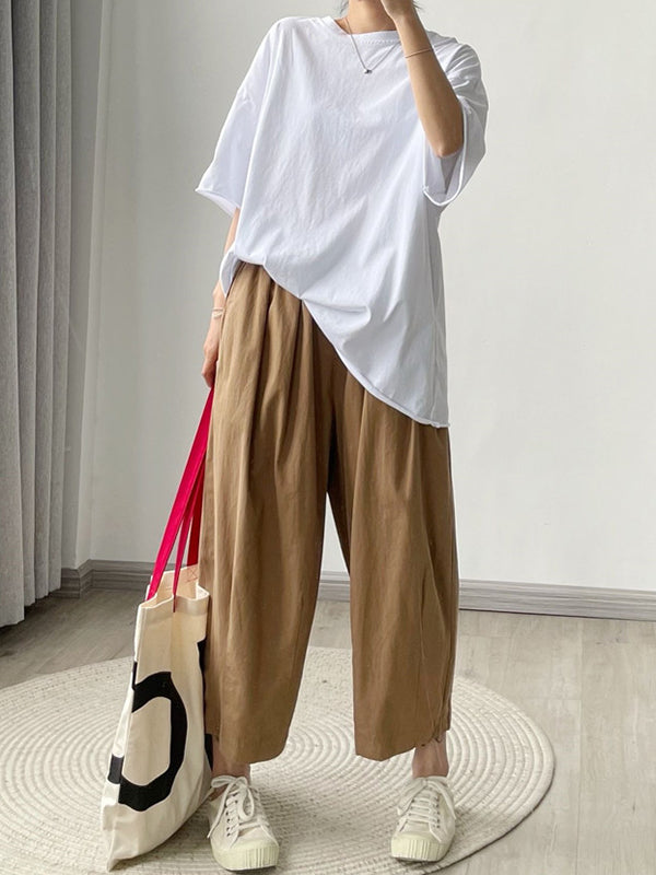 Elasticity Solid Color Loose Casual Pants Bottoms