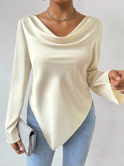 Solid Color Long Sleeves Loose Heaps Collar T-Shirts Tops