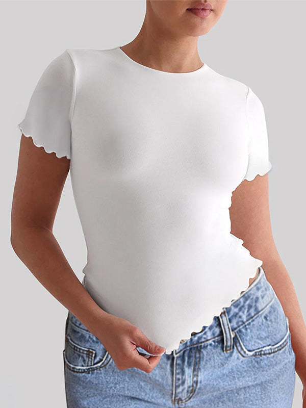 Solid Color Short Sleeves Skinny Round-Neck T-Shirts Tops