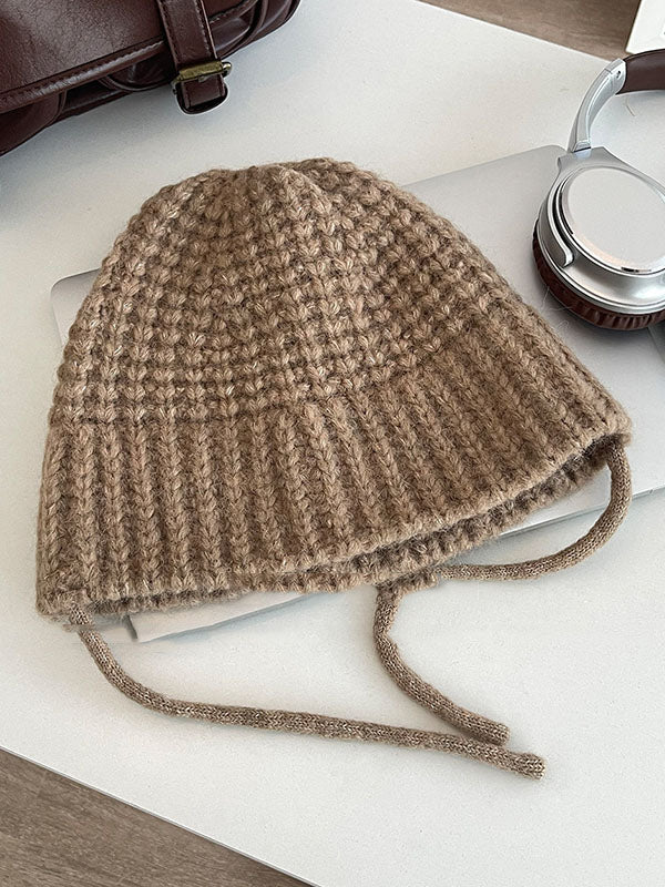 Keep Warm Solid Color Tied Knitted Hats Bucket Hat