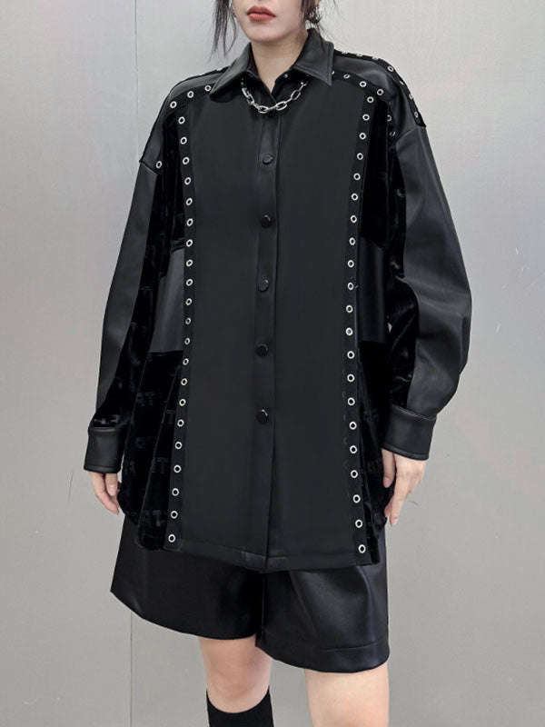 Buttoned Split-Joint High-Low Long Sleeves Lapel Blouses&Shirts Tops