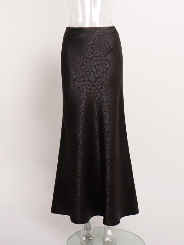 Jacquard Leopard Split-Joint Bodycon High Waisted Skirts Bottoms