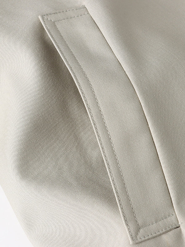 Buttoned Contrast Color Split-Joint Tied Waist Long Sleeves Loose Lapel Trench Coats