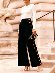 High Waisted Loose Buttoned Contrast Color Split-Joint Blazer Pants