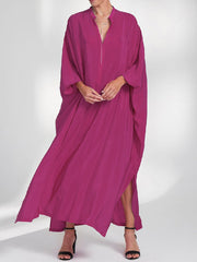 Solid Color V-Cut Batwing Sleeves Loose Maxi Dresses