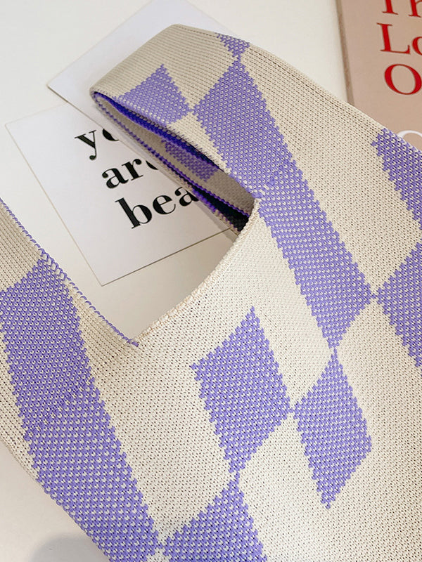 Contrast Color Letter Print Woven Handbag Bags