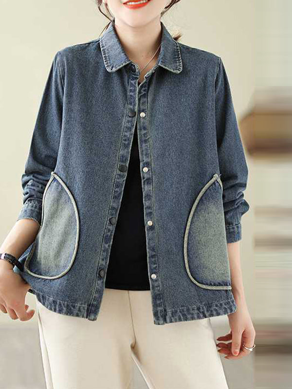 Buttoned Pockets Split-Joint Long Sleeves Loose Lapel Outerwear