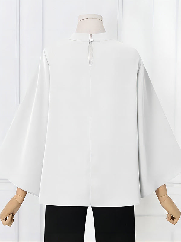Solid Color Flared Sleeves Loose Stand Collar T-Shirts Tops