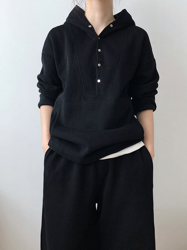 Loose Long Sleeves Split-Joint Hoodies + Elasticity Solid Color Pants Trousers Two Pieces Set