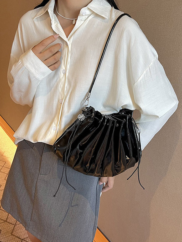 Chains Drawstring Shell Ruffled Zipper Crossbody Bags Accessories