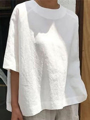 Solid Color Half Sleeves Loose Round-Neck T-Shirts Tops