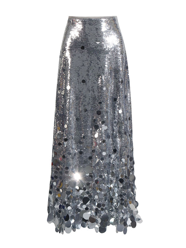 Sequined Shiny A-Line High Waisted Skirts Bottoms