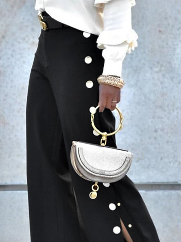 Buttoned No Belt High Waisted Loose Trousers Pants