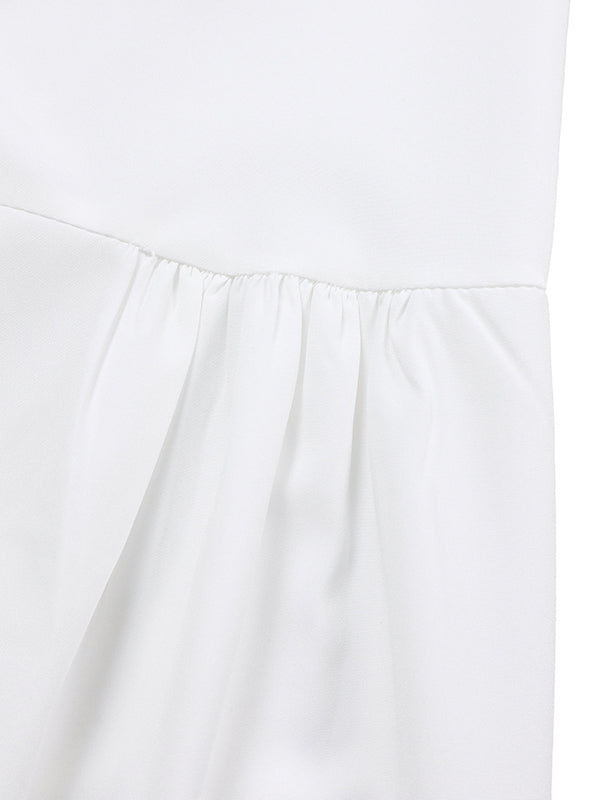 Pleated Split-Joint Tied Waist High-Low Loose Lapel Shirt Dress Midi Dresses