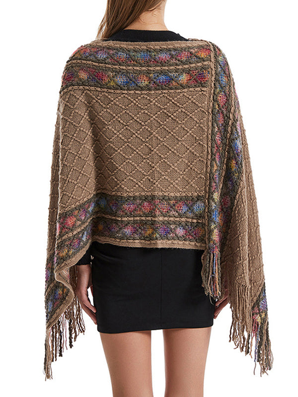 Asymmetric Tasseled Loose V-Neck Shawl&Cloak Cape
