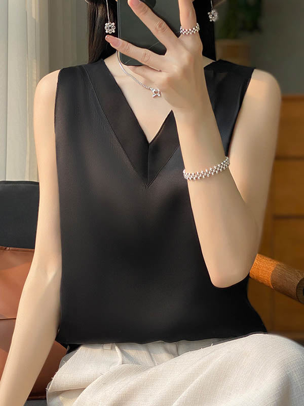 Solid Color Loose Sleeveless V-Neck Vest Top