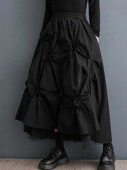 Elasticity Pleated Pockets Solid Color Tulle High-Low Loose Skirts Bottoms