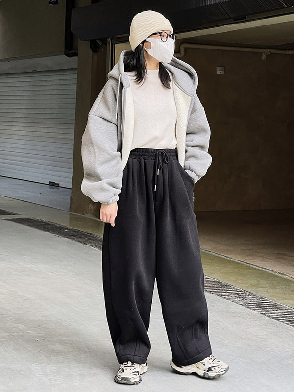 Casual Loose Wide Leg Drawstring Solid Color Pants