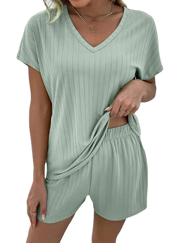 Solid Color Short Sleeves T-shirt + Shorts Pajama Sets