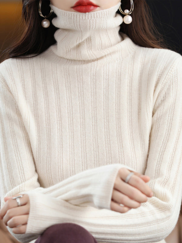 Keep Warm Solid Color Long Sleeves Skinny High Neck Sweater Tops Pullovers