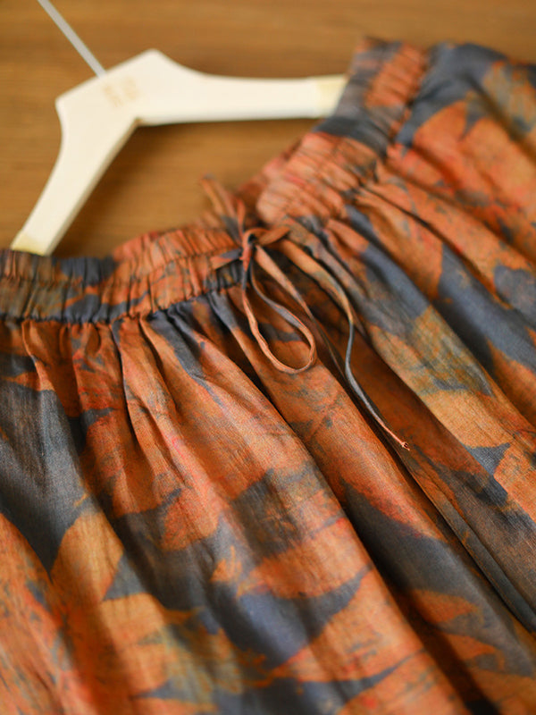 Drawstring Elasticity Floral Printed Loose Skirts