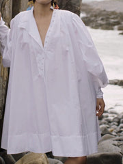 Buttoned Solid Color Long Sleeves Loose Stand Collar Shirt Dress Mini Dresses