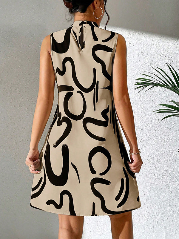 Contrast Color Printed A-line Sleeveless Mini Dresses