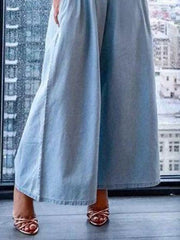 Pleated Solid Color Split-Joint Stretch; Elastic Loose Short Sleeves Off-The-Shoulder Jumpsuits