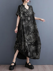 Printed Irregular clipping Loose V-neck Maxi Dresses