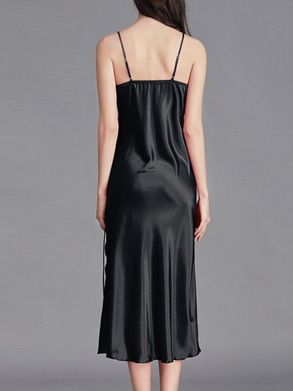 Solid Color Loose Sleeveless Spaghetti-Neck Babydolls Nightdress