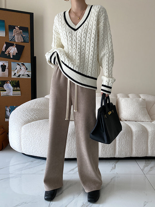 Urban Wide Leg Loose Fleece Keep Warm Solid Color Pants